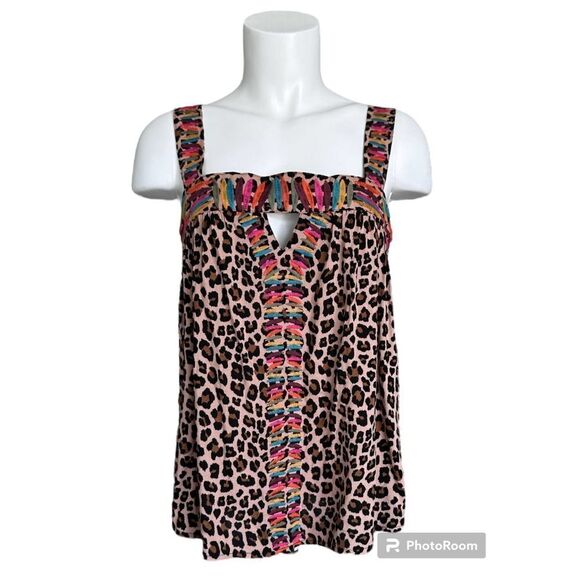THML Tatum Total Cuteness Cheetah Print Matchstick Tank Top‎ Embroidered NWOT M - Picture 1 of 7